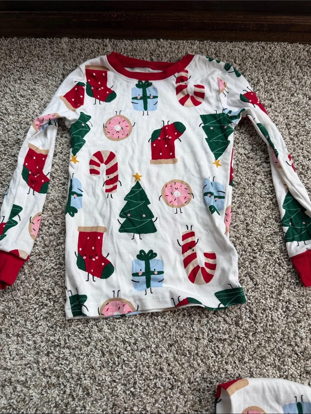 Carter's Cream Holiday Pajama Set with Green Tree & Pink Donut Motifs